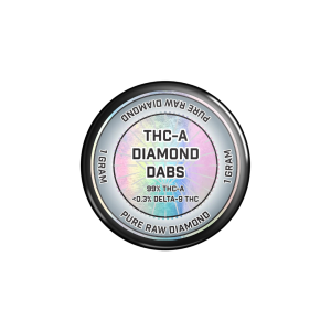 jar of THCA diamonds with silver label and transparent background