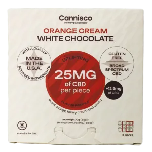 Cannisco Broad Spectrum CBD:CBG Orange Cream White Chocolate is a broad spectrum edible