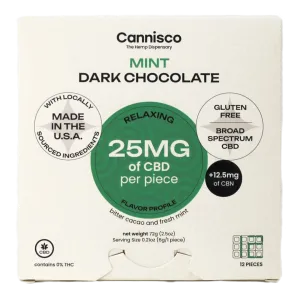 Cannisco Broad Spectrum CBD:CBN Mint Dark Chocolate is a broad spectrum edible