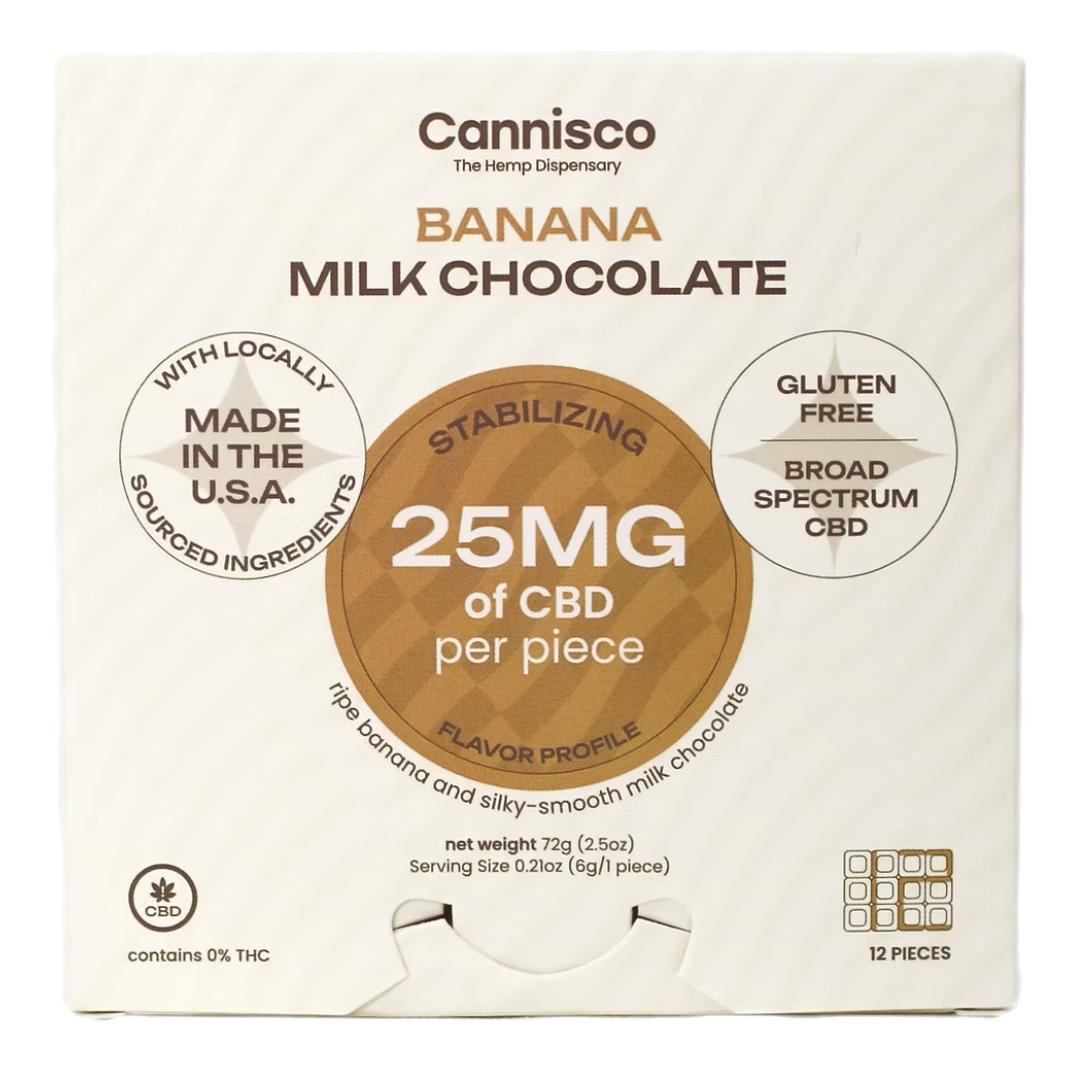 Cannisco CBD Isolate Banana Milk Chocolate is made with pure CBD isolate