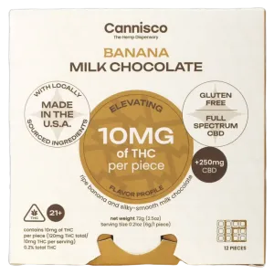 Cannisco THC/CBD Banana Milk Chocolate contains 120mg THC and 3000mg CBD per bar