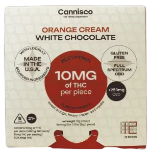 Cannisco THC/CBD Orange Cream White Chocolate contains 120mg THC and 3000mg CBD per bar