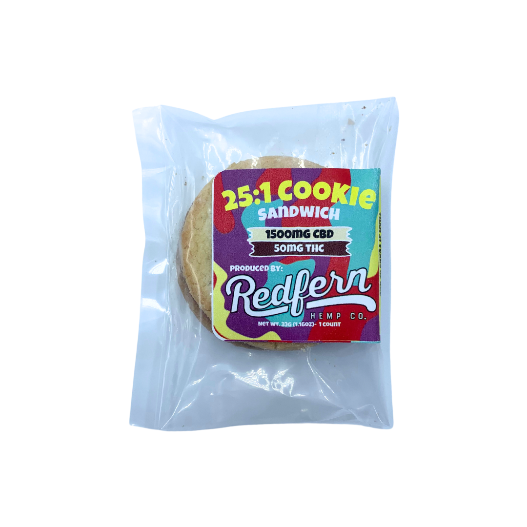 THC CBD Cookie Sandwich contains 50mg of THC and 1500mg of CBD