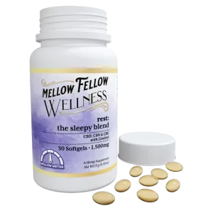 Mellow Fellow Rest Soft Gels contain CBN, CBG, CBD