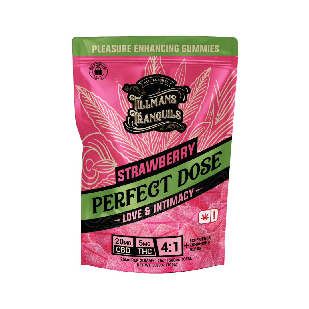 Tillmans Tranquils Love and Intimacy Gummy includes 5mg THC, 20mg CBD
