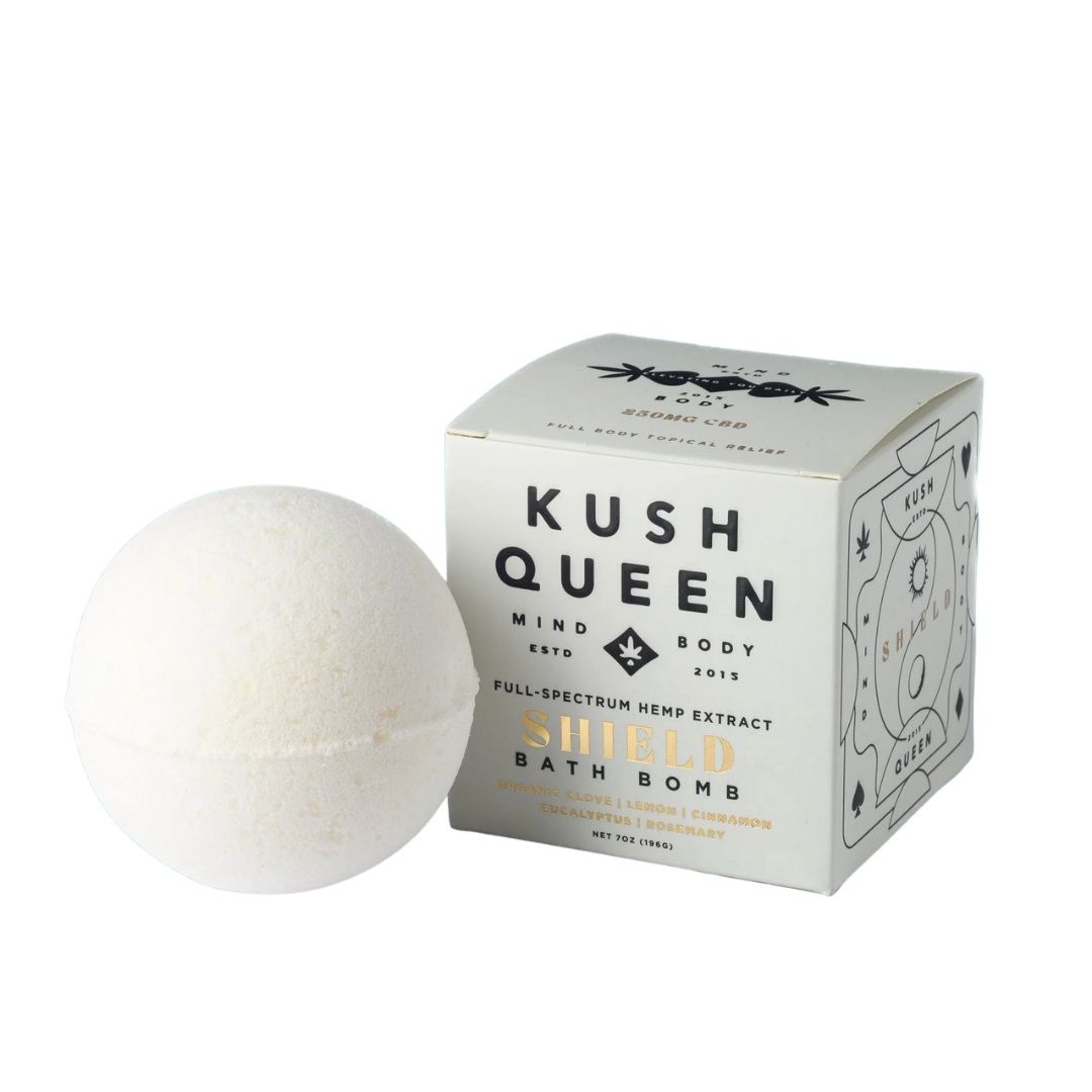 Kush Queen Shield for Immunity CBD Bath Bomb contains 250mg full spectrum CBD