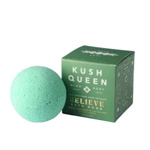 Kush Queen Relieve THC/CBD Bath Bomb contains 25mg THC and 25mg CBD