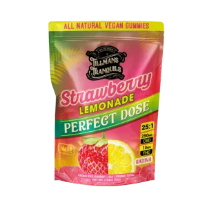 Tillmans Tranquils Strawberry Lemonade Sativa Gummies contain a 25:1 ratio of CBD:THC