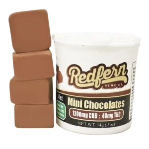 Redfern Hemp Delta 9/CBD Mini Chocolates contain 4 pieces of chocolate