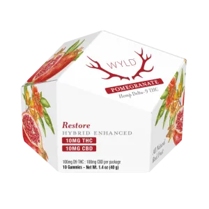 Wyld's Hybrid Delta 9/CBD Pomegranate Gummies contain 10mg THC