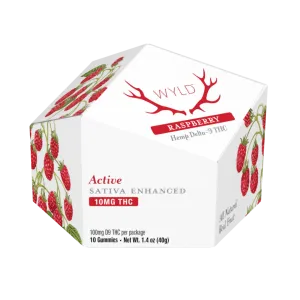 Wyld Sativa Delta 9 Raspberry Gummies contain 10mg THC