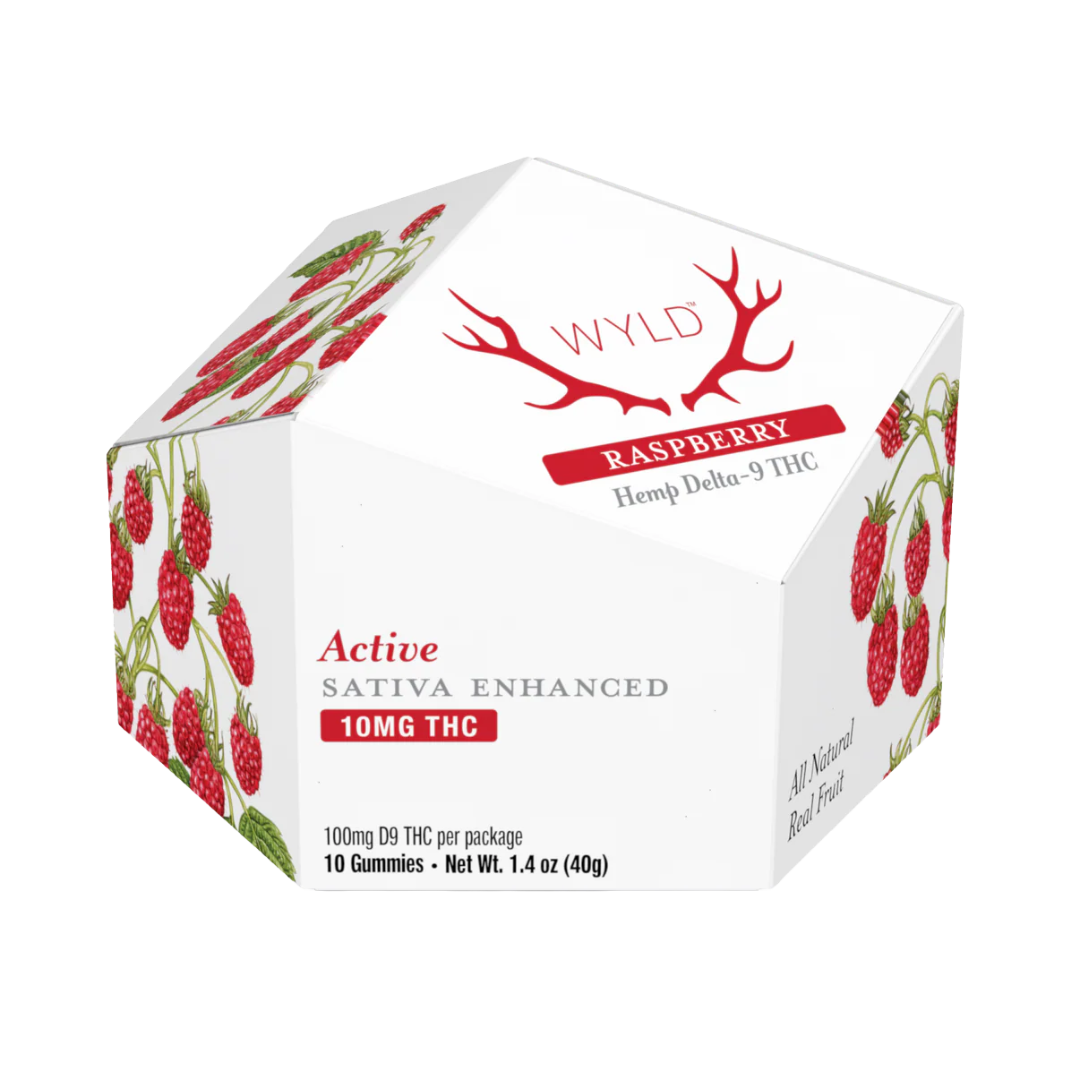 Wyld Sativa Delta 9 Raspberry Gummies contain 10mg THC