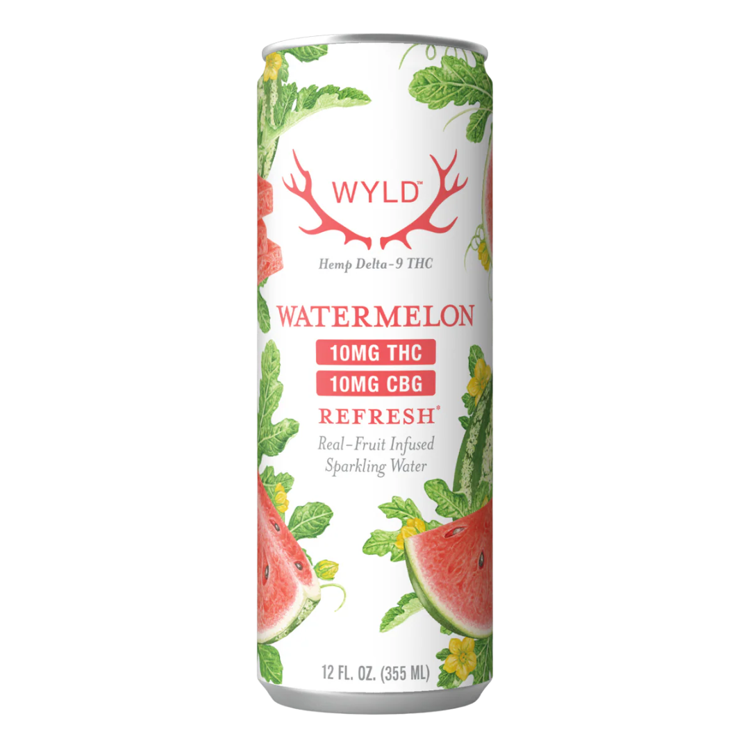 Wyld's Watermelon THC/CBG Seltzer contains 10mg THC