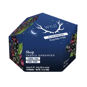 Wyld's Indica Delta 9/CBN Elderberry Gummies contain 10mg THC
