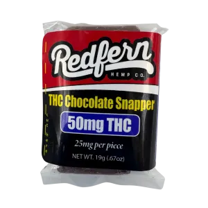 Redfern Hemp 50mg THC Chocolate Snapper comes with 2 snappable sides