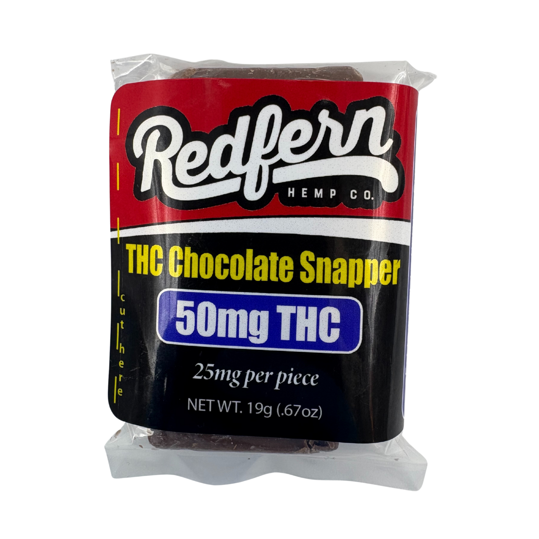 Redfern Hemp 50mg THC Chocolate Snapper comes with 2 snappable sides
