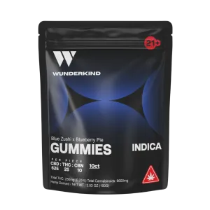 Indica delta 9/CBD/CBN Blueberry Pie Gummies contain Blue Zushi cannabis derived terpenes