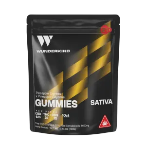 Wunderkind Sativa Delta 9/CBD/CBG Pineapple Cayenne Gummies are infused with Pineapple Express terpenes