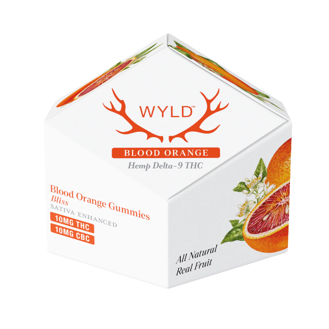 Wyld Sativa THC/CBC Blood Orange Gummies contain 10mg of each