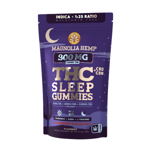 Magnolia Hemp Delta 9/CBD/CBN Strawberry Sleep Gummies contain 20mg THC, 20mg CBN and 525mg CBD