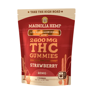 Magnolia Sativa Hemp Delta 9/THC Strawberry Gummies contain 20mg THC