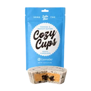 CannaAid Cookies & Peanut Butter White Chocolate Cup with a peanut butter inside and cookies & cream white chocolate outer layer