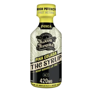 Tillman's Tranquils THC Pina Colada Syrup, a hemp-derived Delta 9 THC drink syrup bottle